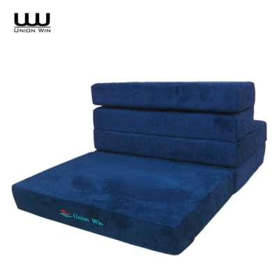 Navy Blue Velour Fabric Foam 5-Folding Sofa Bed Mattress